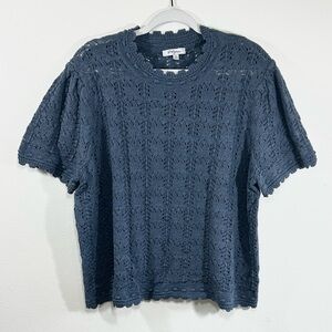 Polagram 3XL Pointelle Knit Short Sleeve Sweater Blue-Grey